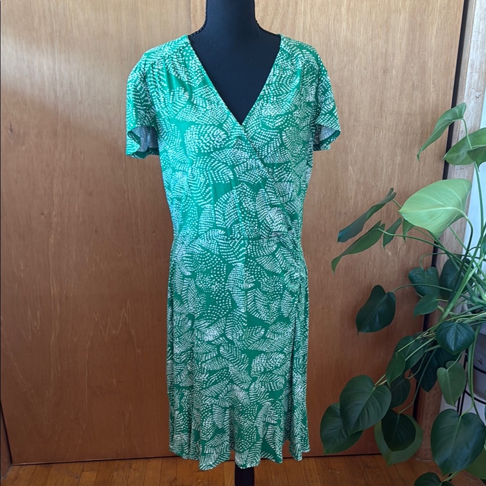 CAbi Green Printed Wrap-Style Dress